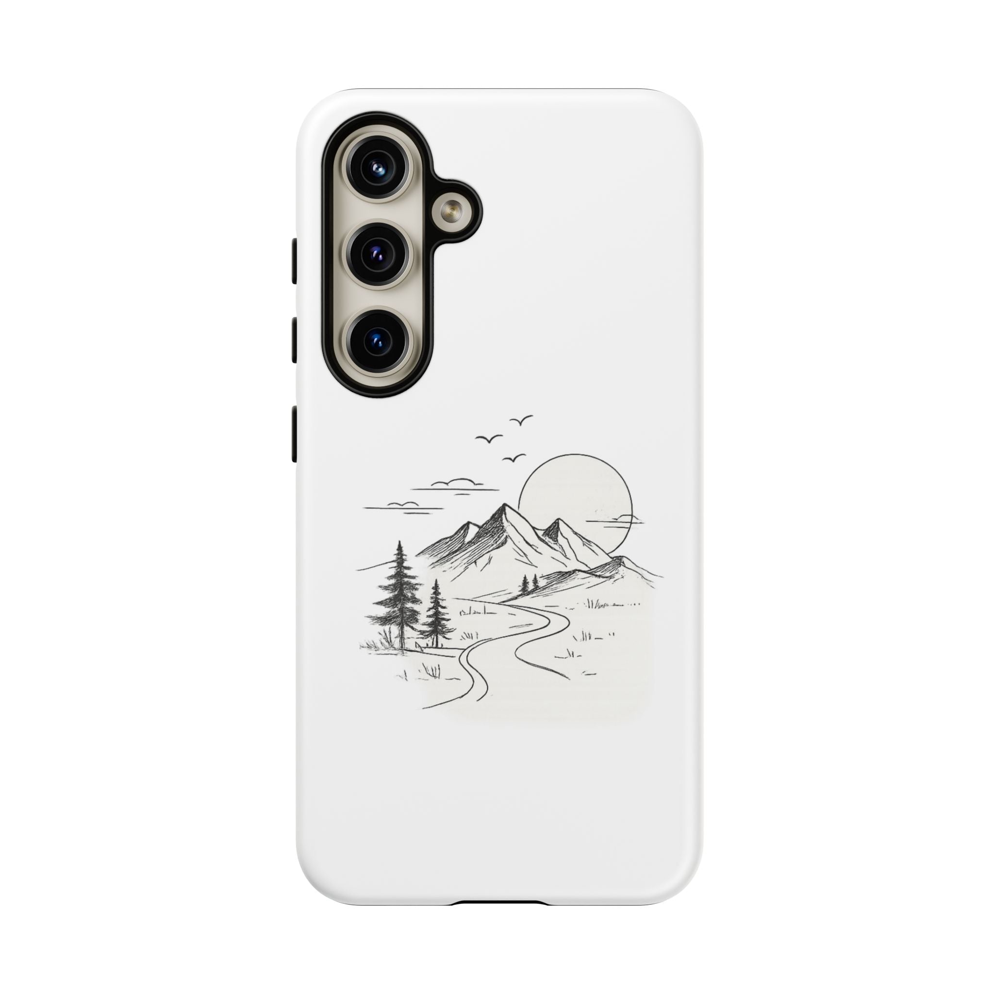 Mountain Landscape Phone Case — Minimal Sketch Scenic Tough Case