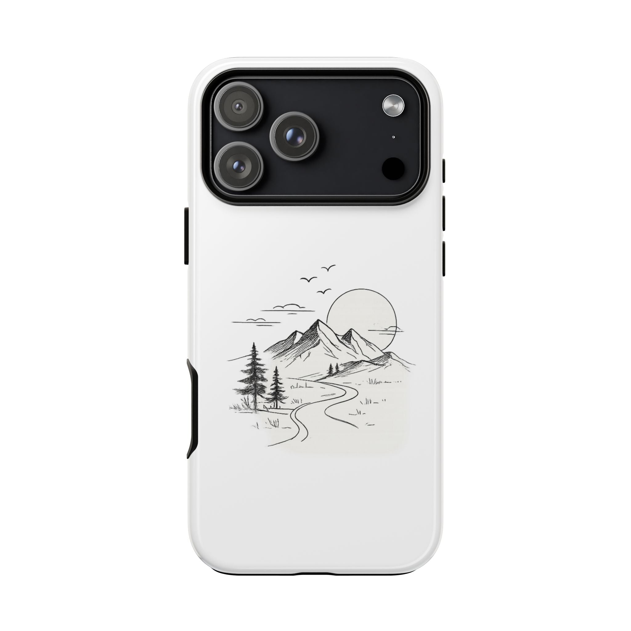 Mountain Landscape Phone Case — Minimal Sketch Scenic Tough Case