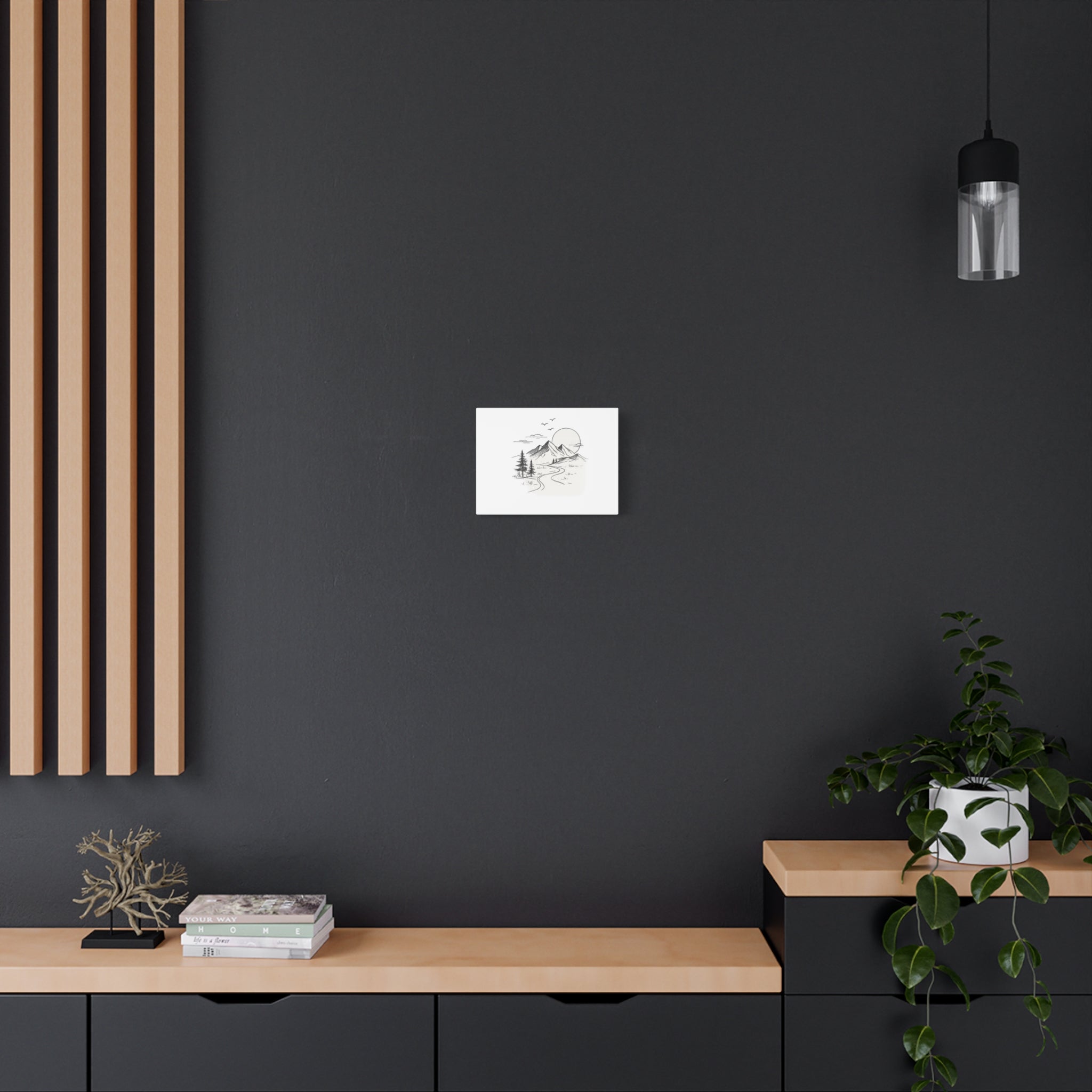Mountain Lakeside Canvas Print — Minimalist Nature Wall Art