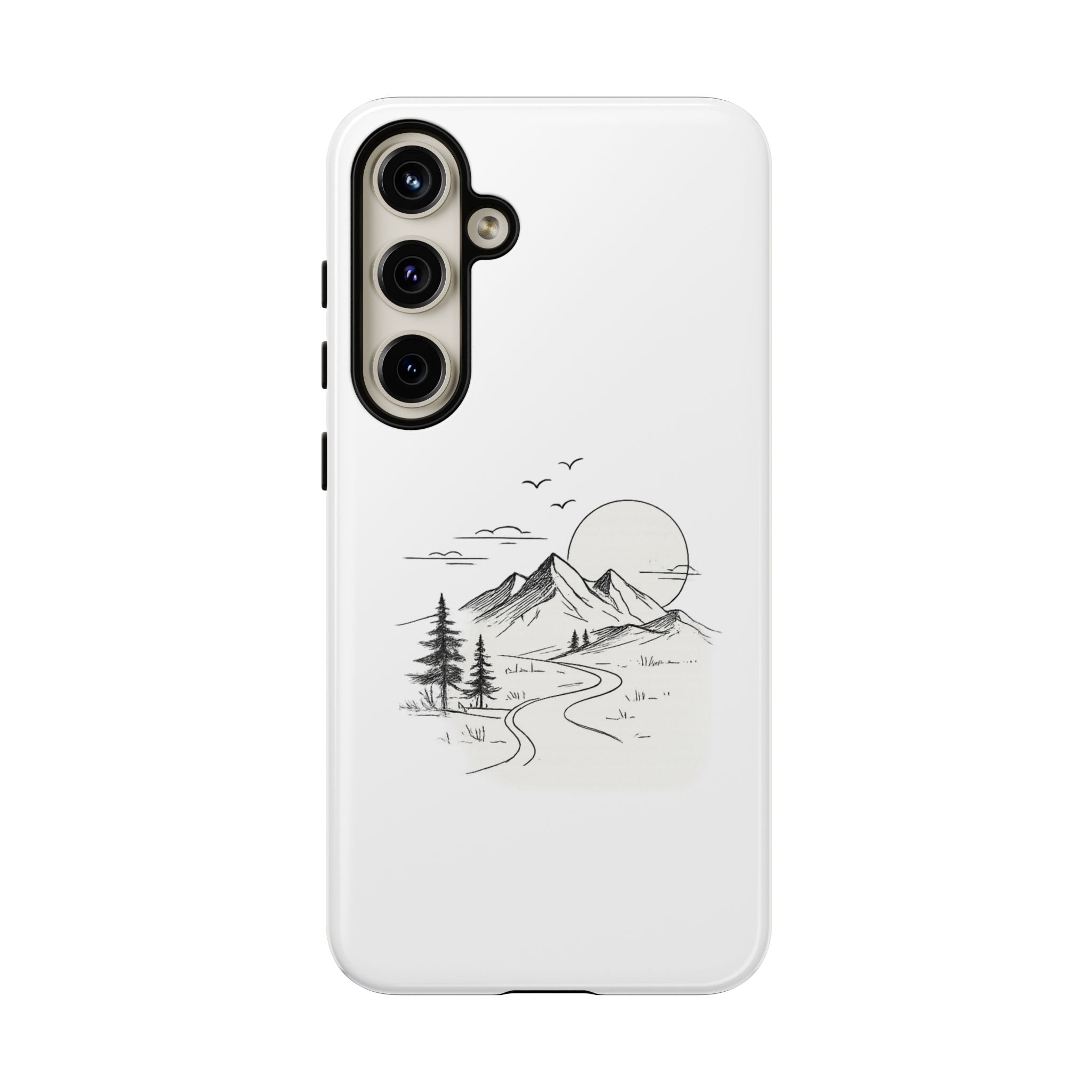 Mountain Landscape Phone Case — Minimal Sketch Scenic Tough Case