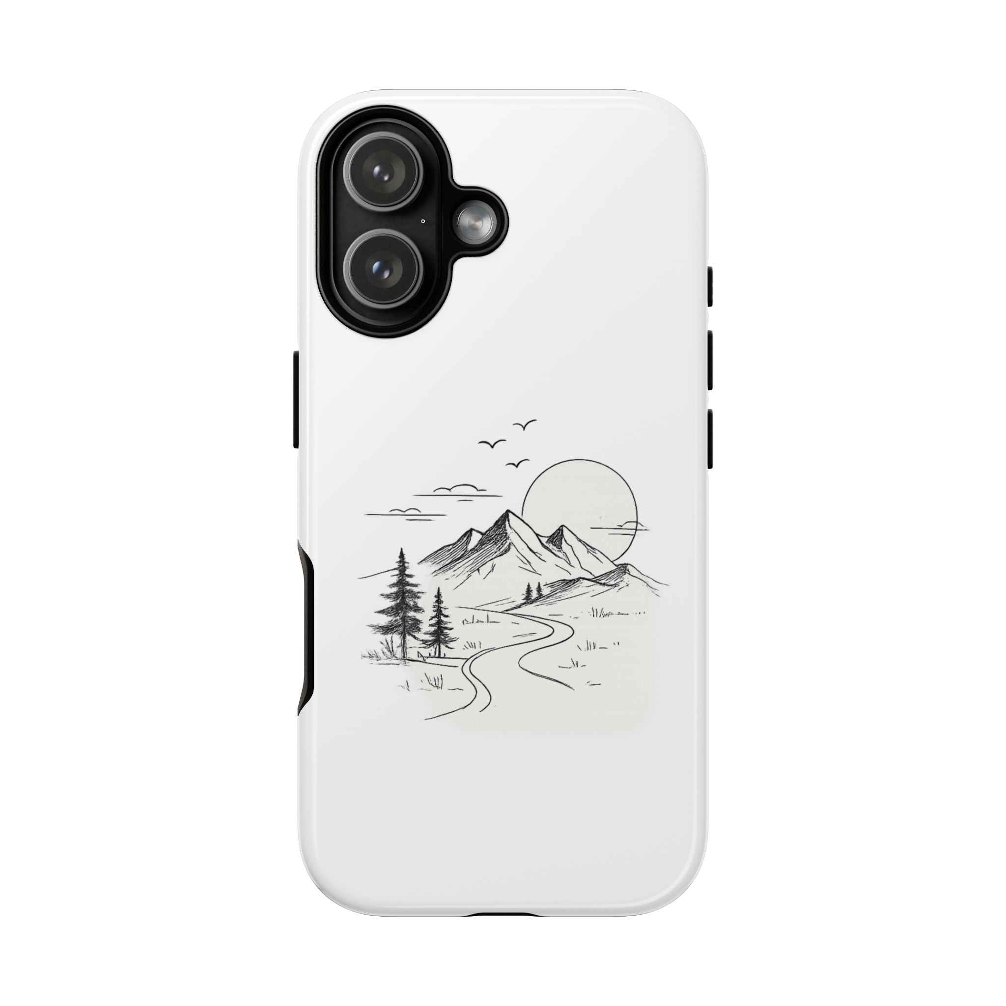 Mountain Landscape Phone Case — Minimal Sketch Scenic Tough Case