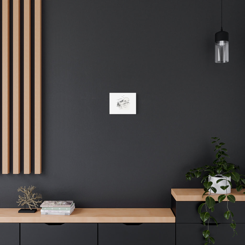 Mountain Lakeside Canvas Print — Minimalist Nature Wall Art