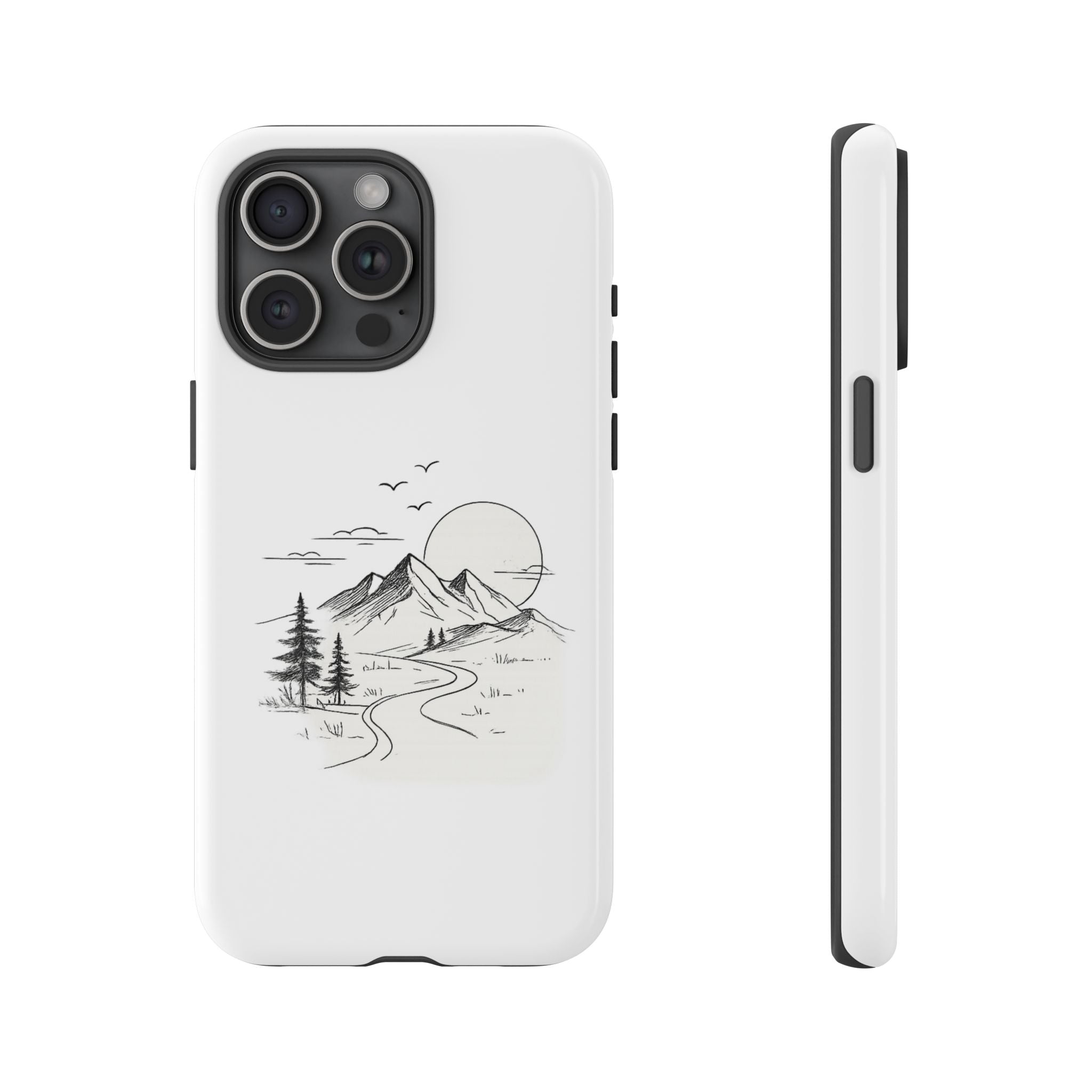 Mountain Landscape Phone Case — Minimal Sketch Scenic Tough Case
