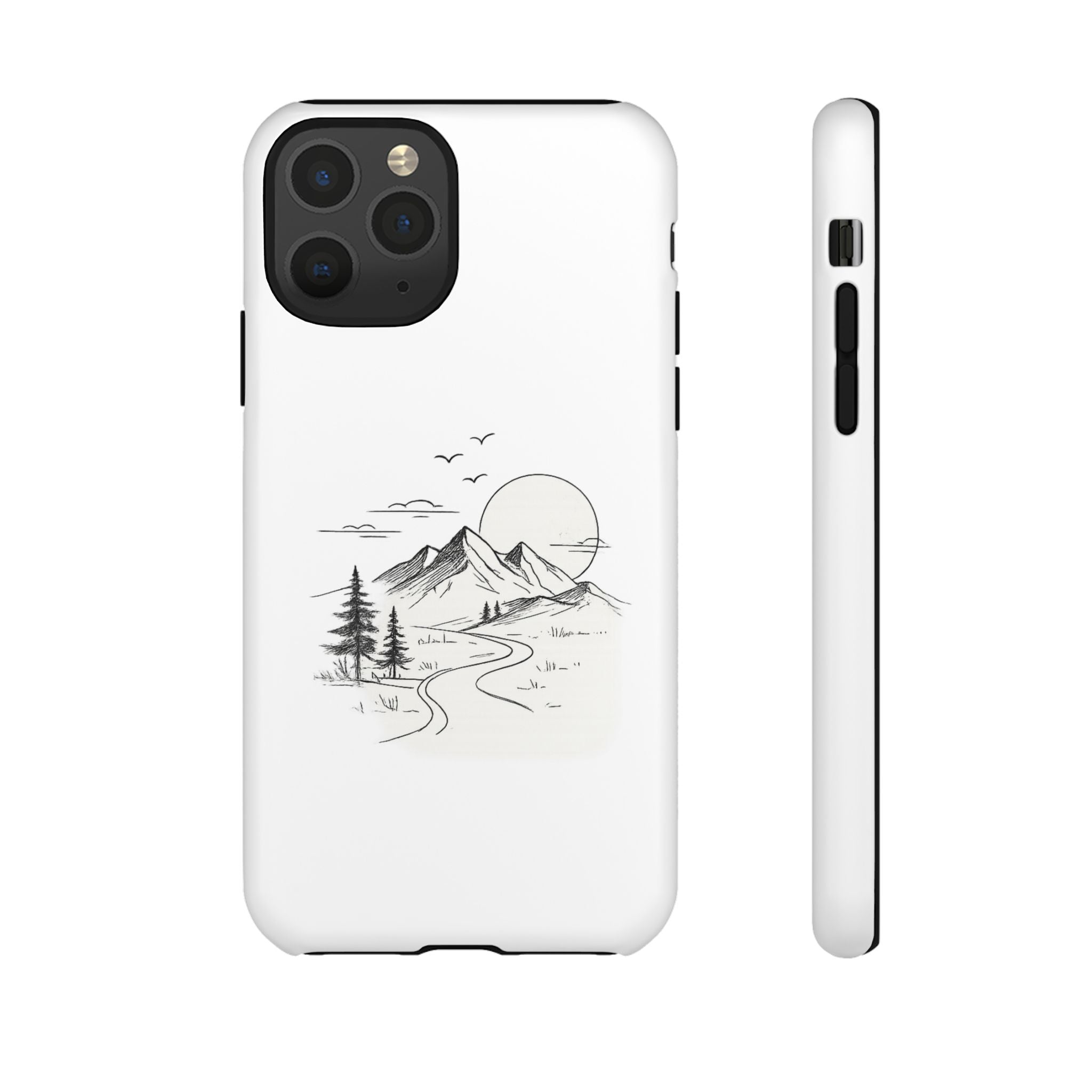 Mountain Landscape Phone Case — Minimal Sketch Scenic Tough Case