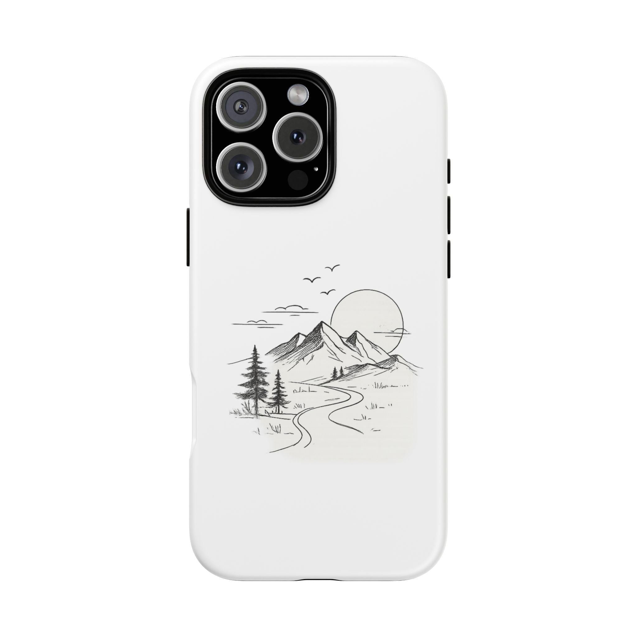 Mountain Landscape Phone Case — Minimal Sketch Scenic Tough Case