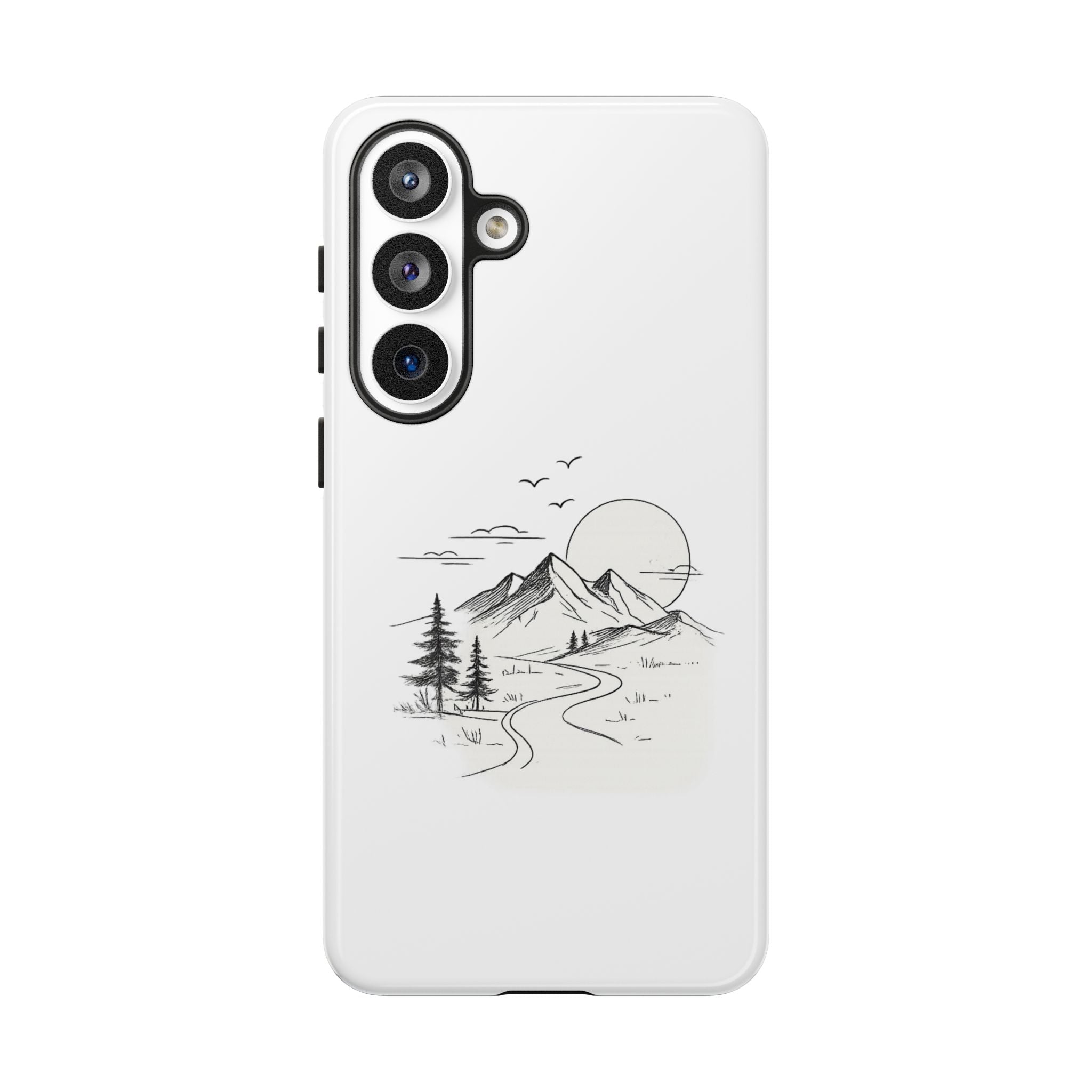 Mountain Landscape Phone Case — Minimal Sketch Scenic Tough Case