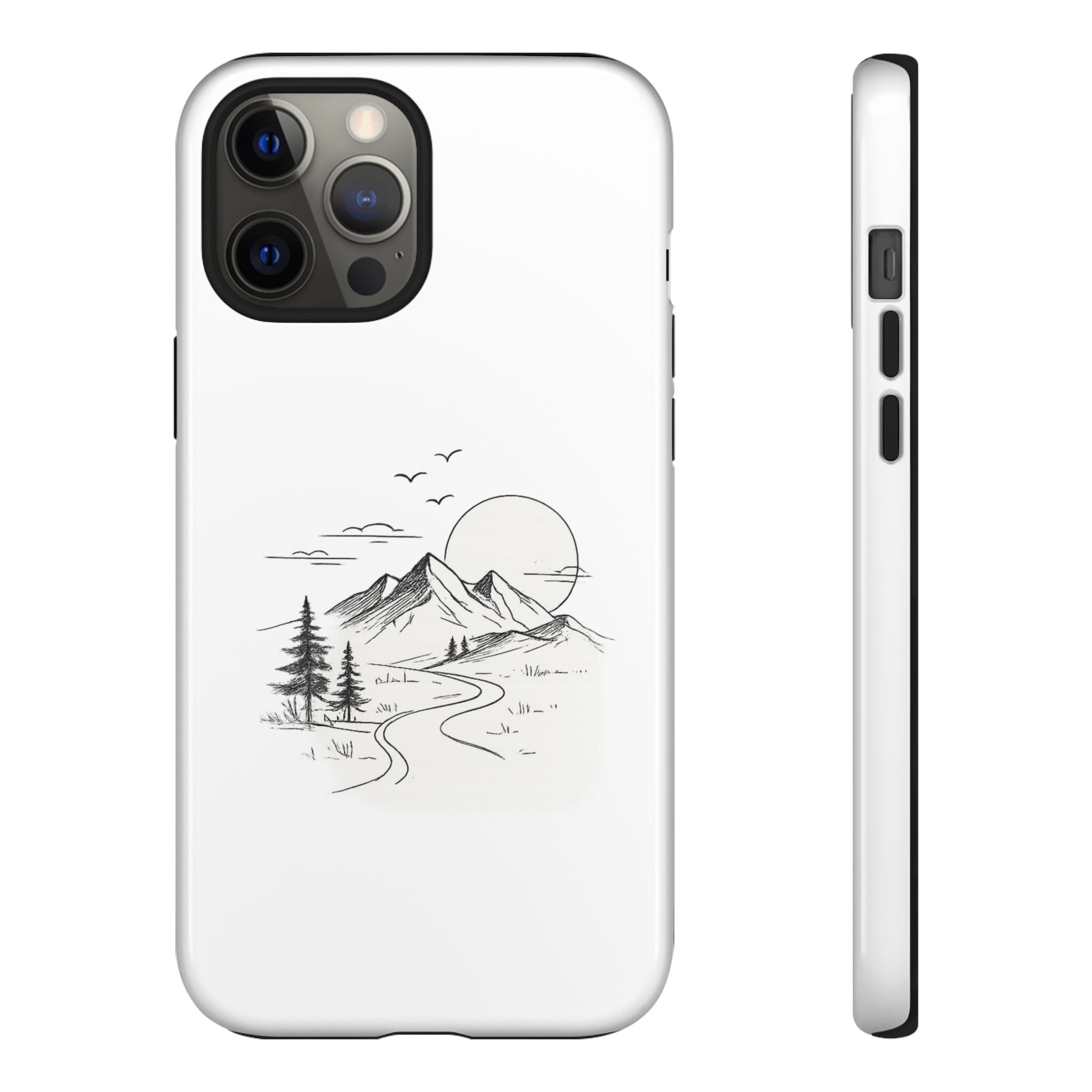 Mountain Landscape Phone Case — Minimal Sketch Scenic Tough Case