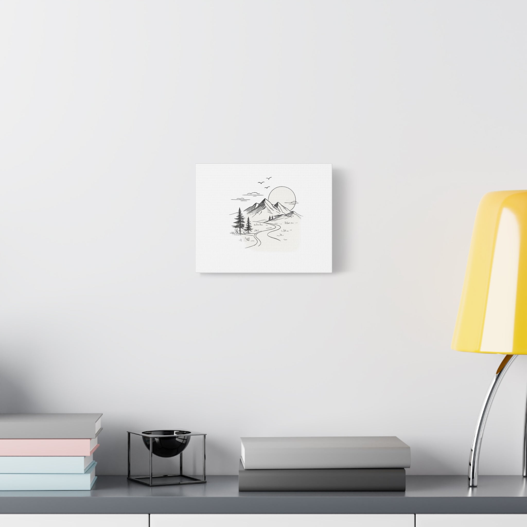 Mountain Lakeside Canvas Print — Minimalist Nature Wall Art