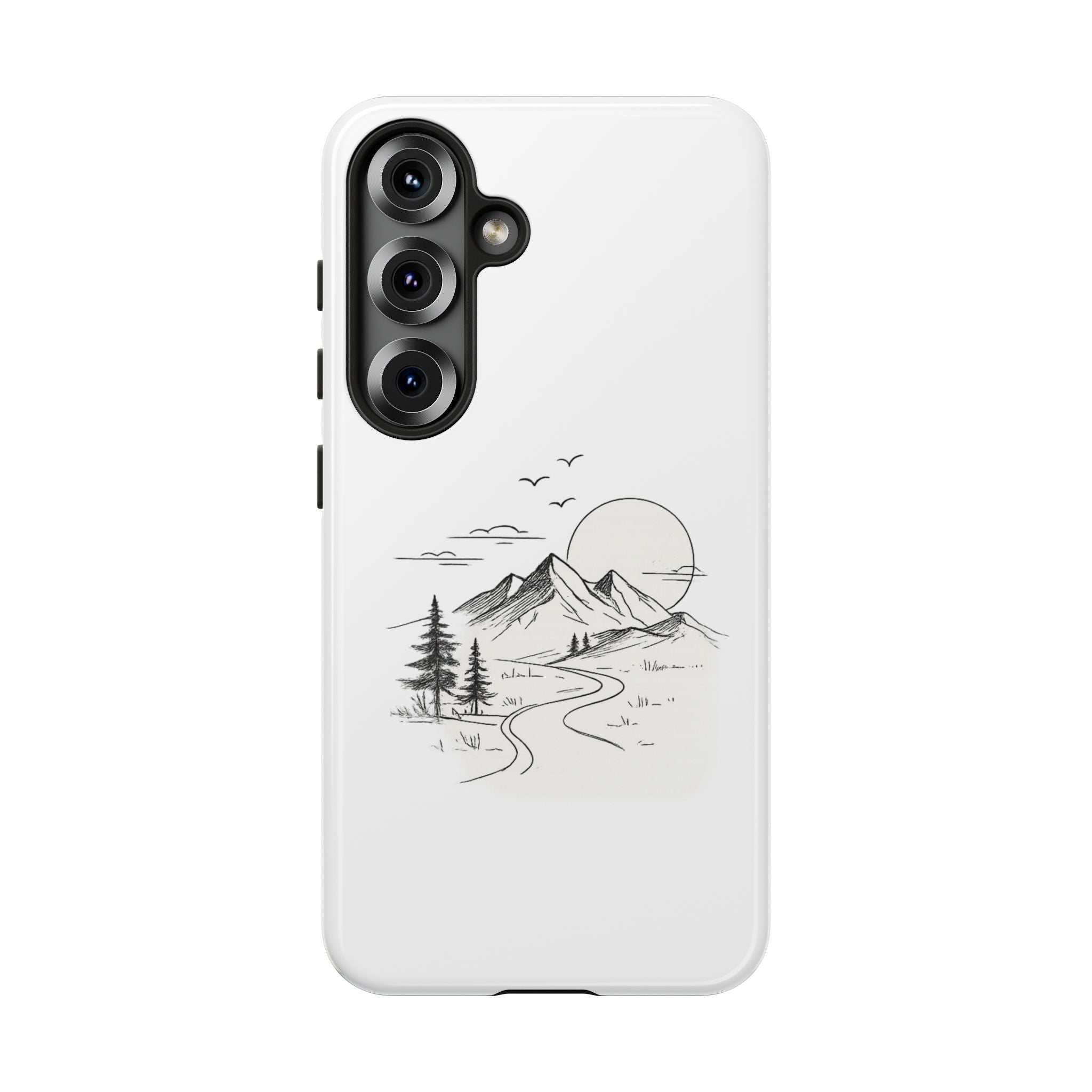 Mountain Landscape Phone Case — Minimal Sketch Scenic Tough Case