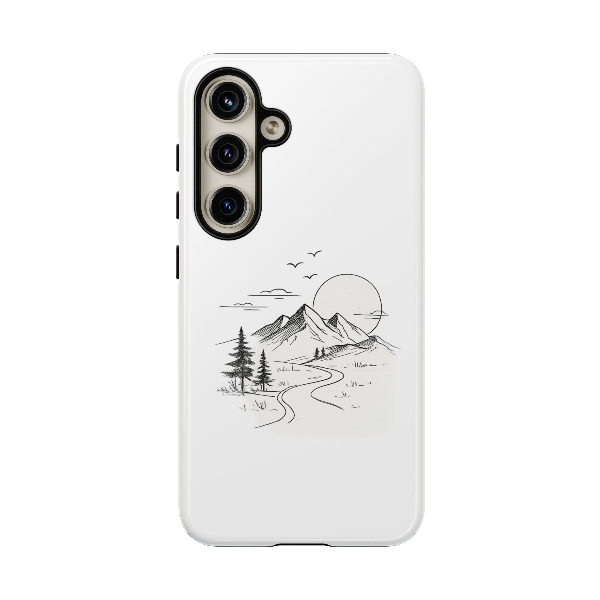 Mountain Landscape Phone Case — Minimal Sketch Scenic Tough Case