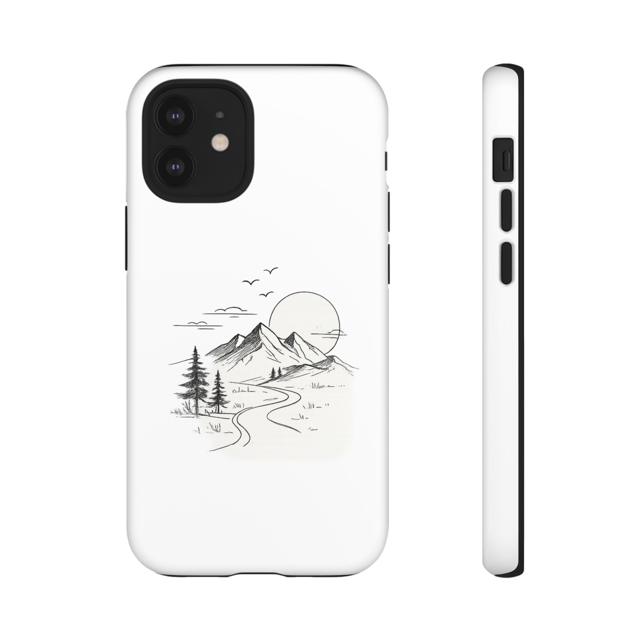 Mountain Landscape Phone Case — Minimal Sketch Scenic Tough Case