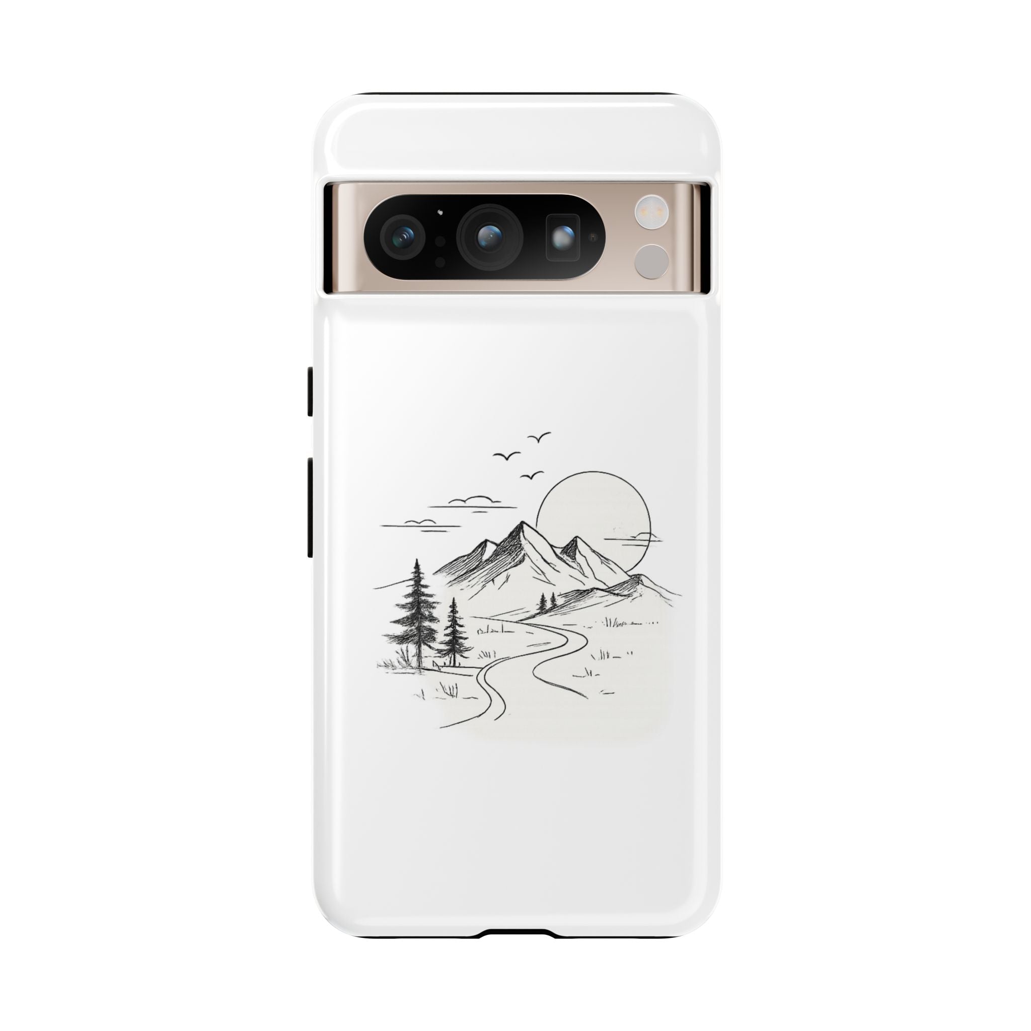 Mountain Landscape Phone Case — Minimal Sketch Scenic Tough Case