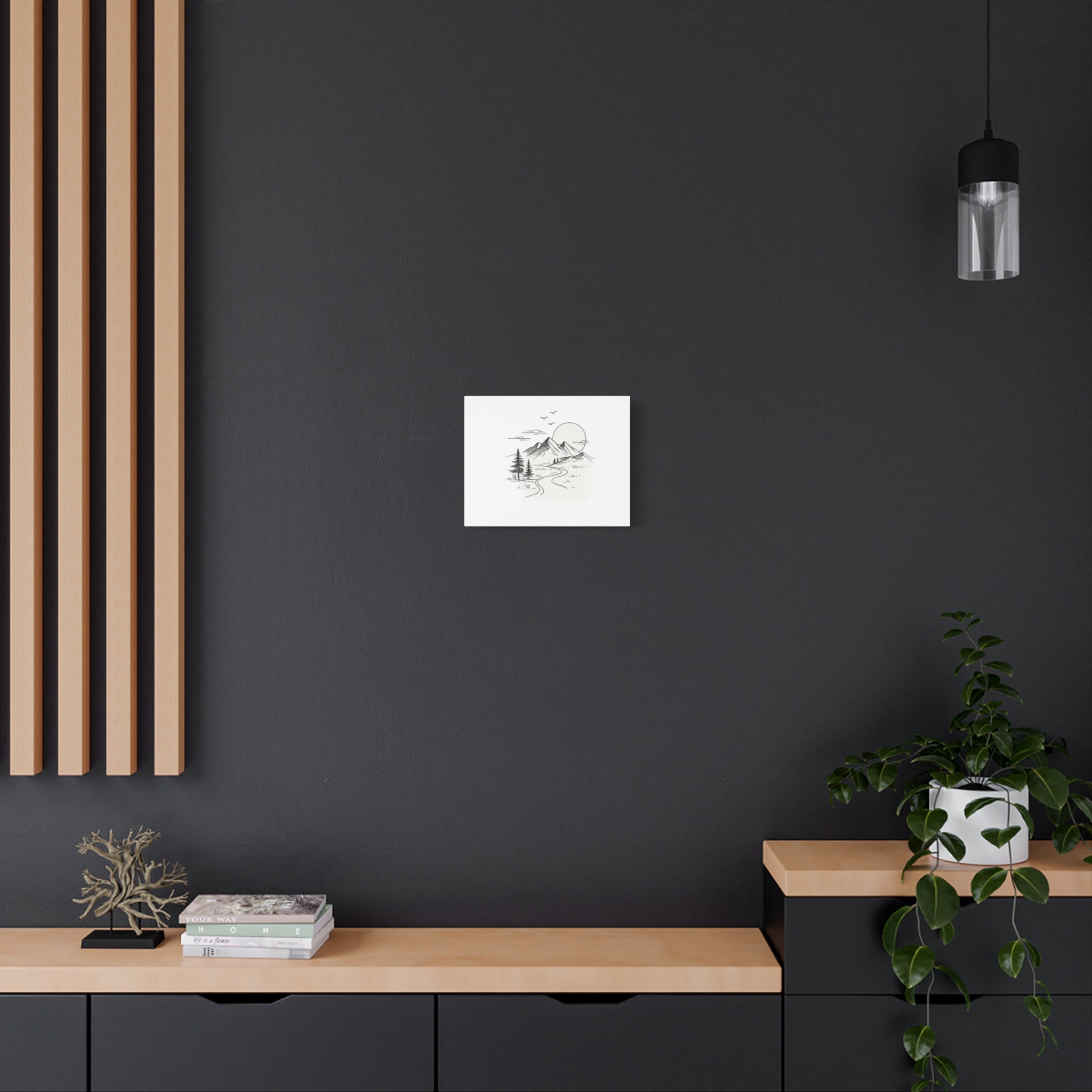 Mountain Lakeside Canvas Print — Minimalist Nature Wall Art