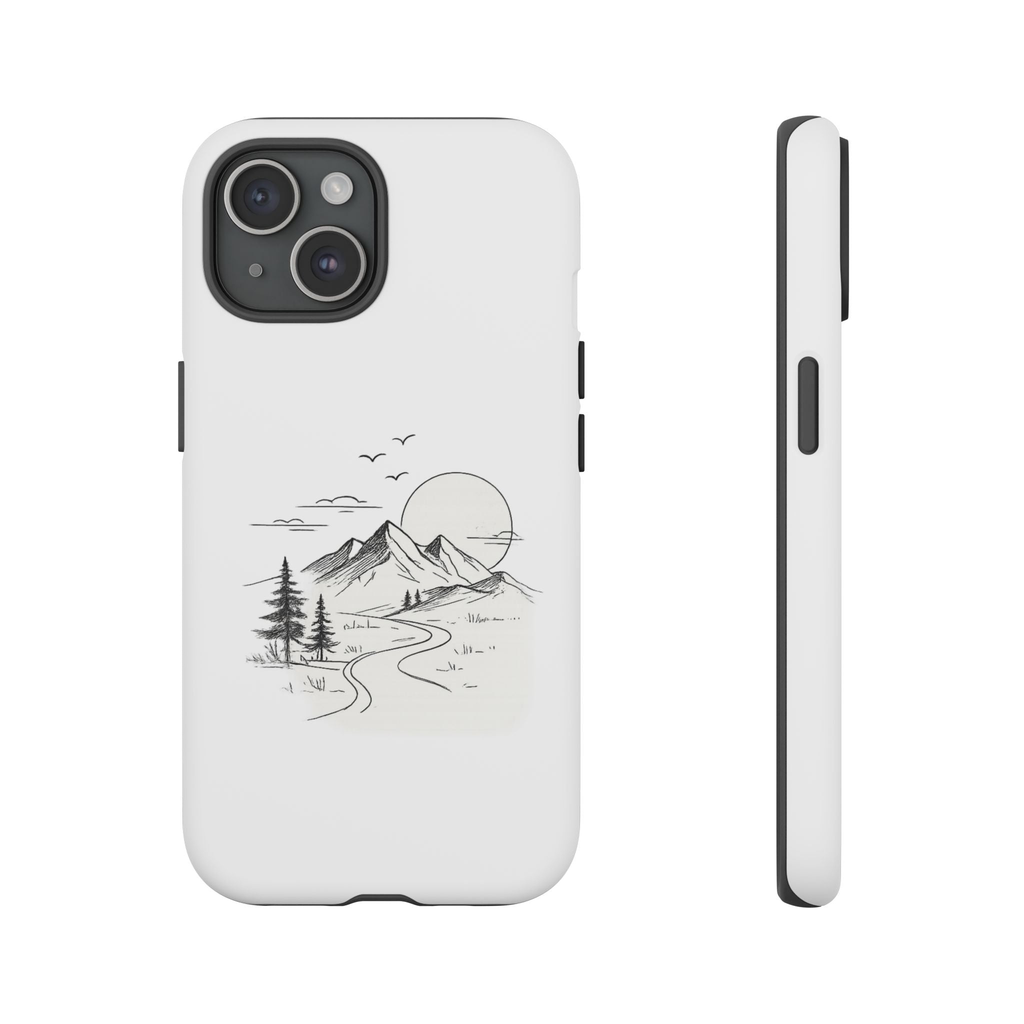 Mountain Landscape Phone Case — Minimal Sketch Scenic Tough Case