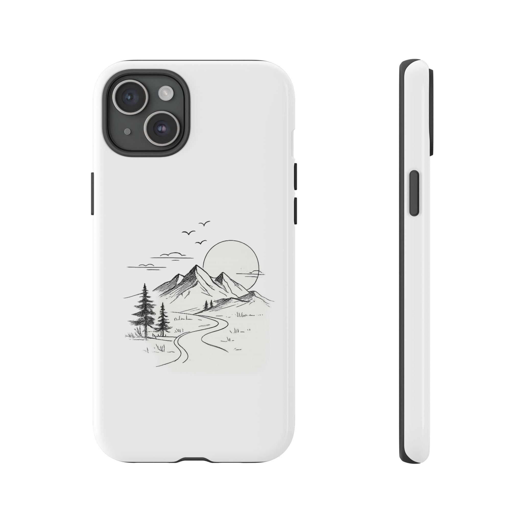 Mountain Landscape Phone Case — Minimal Sketch Scenic Tough Case