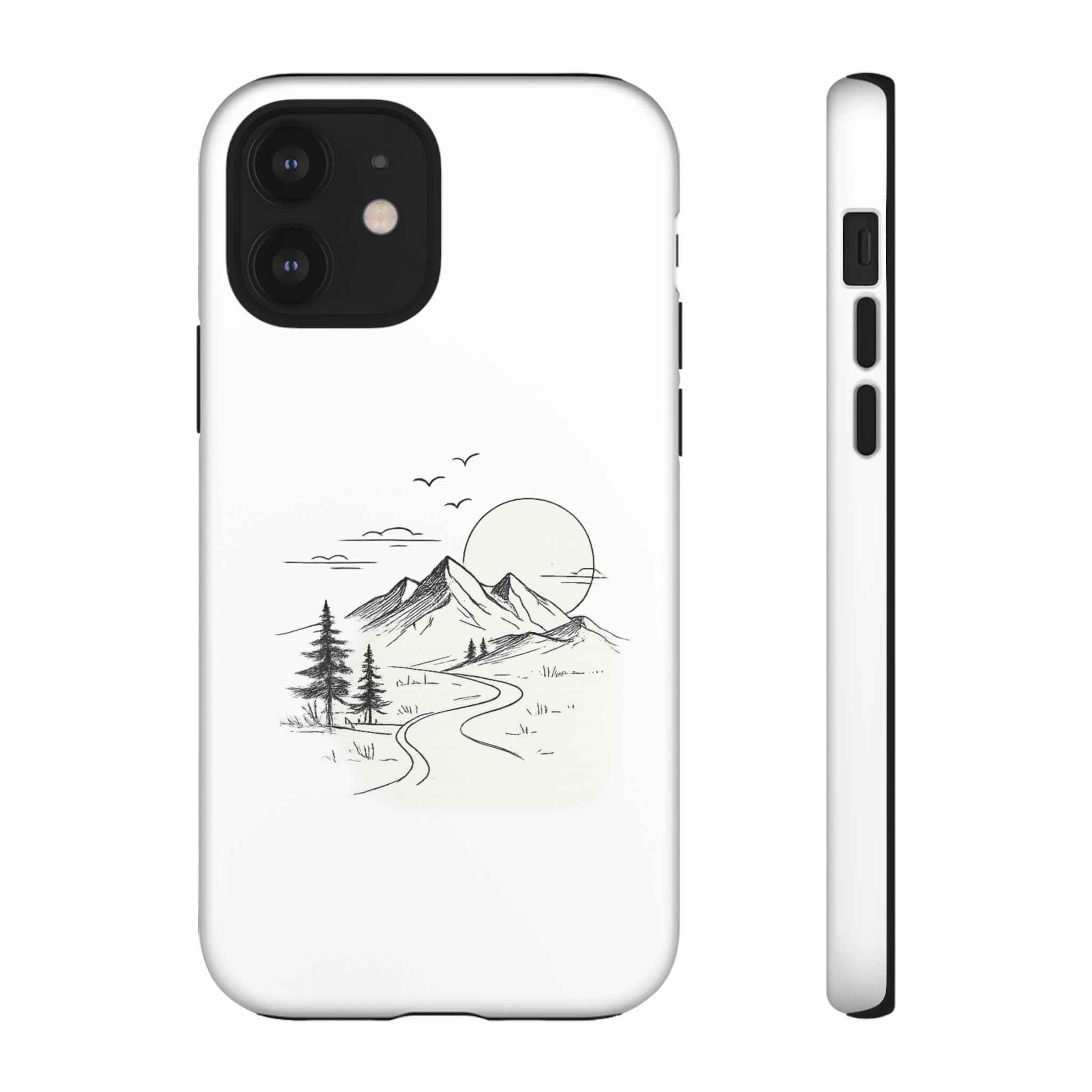 Mountain Landscape Phone Case — Minimal Sketch Scenic Tough Case