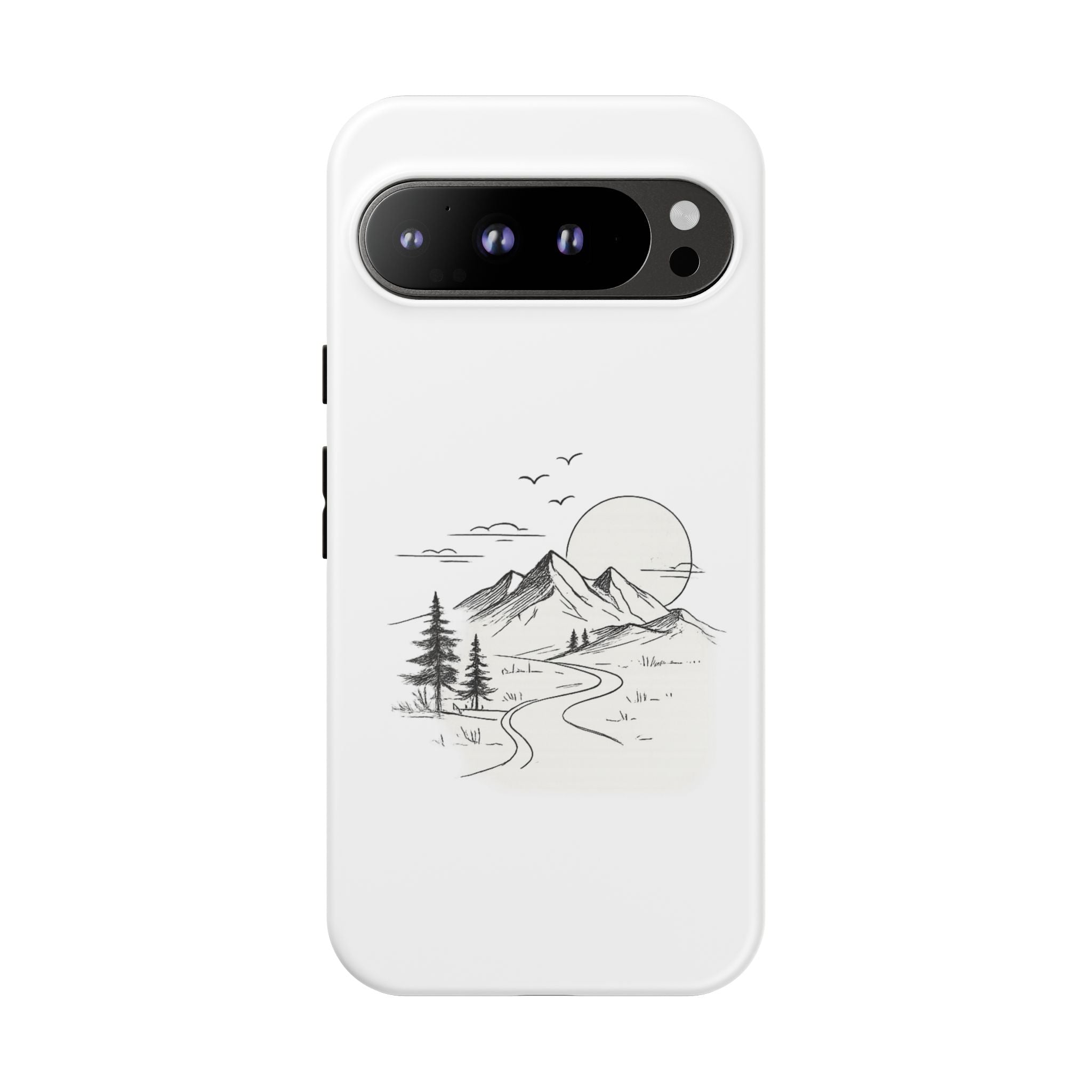 Mountain Landscape Phone Case — Minimal Sketch Scenic Tough Case