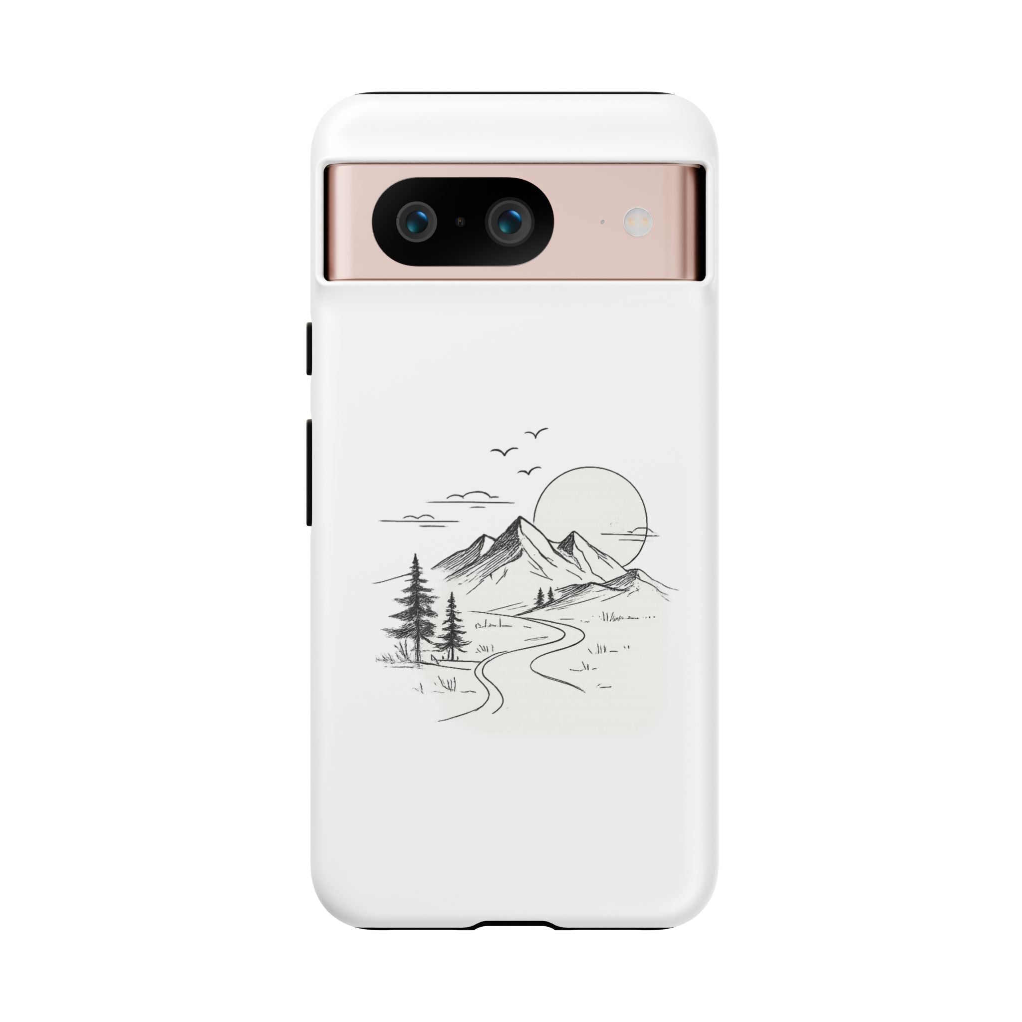 Mountain Landscape Phone Case — Minimal Sketch Scenic Tough Case