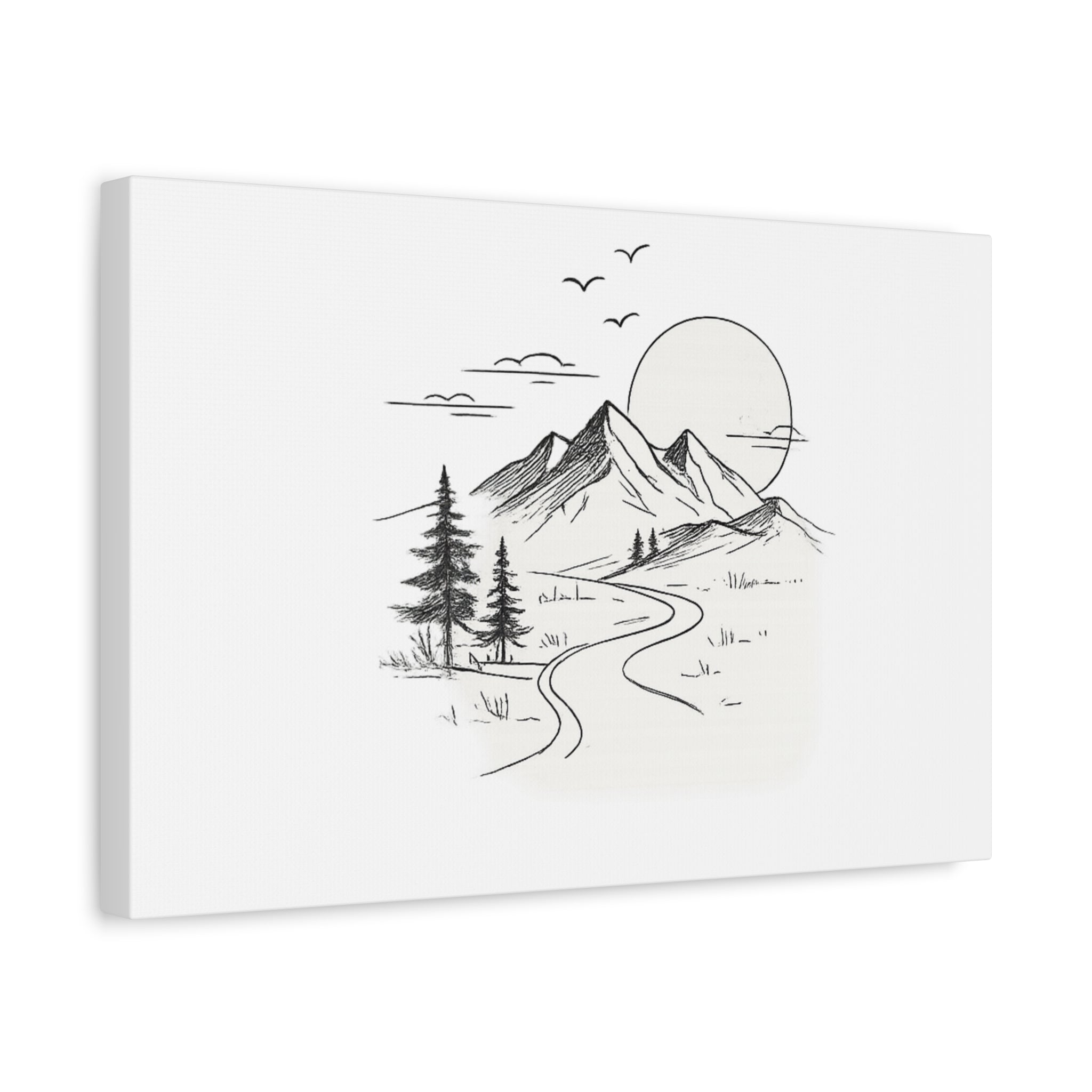 Mountain Lakeside Canvas Print — Minimalist Nature Wall Art
