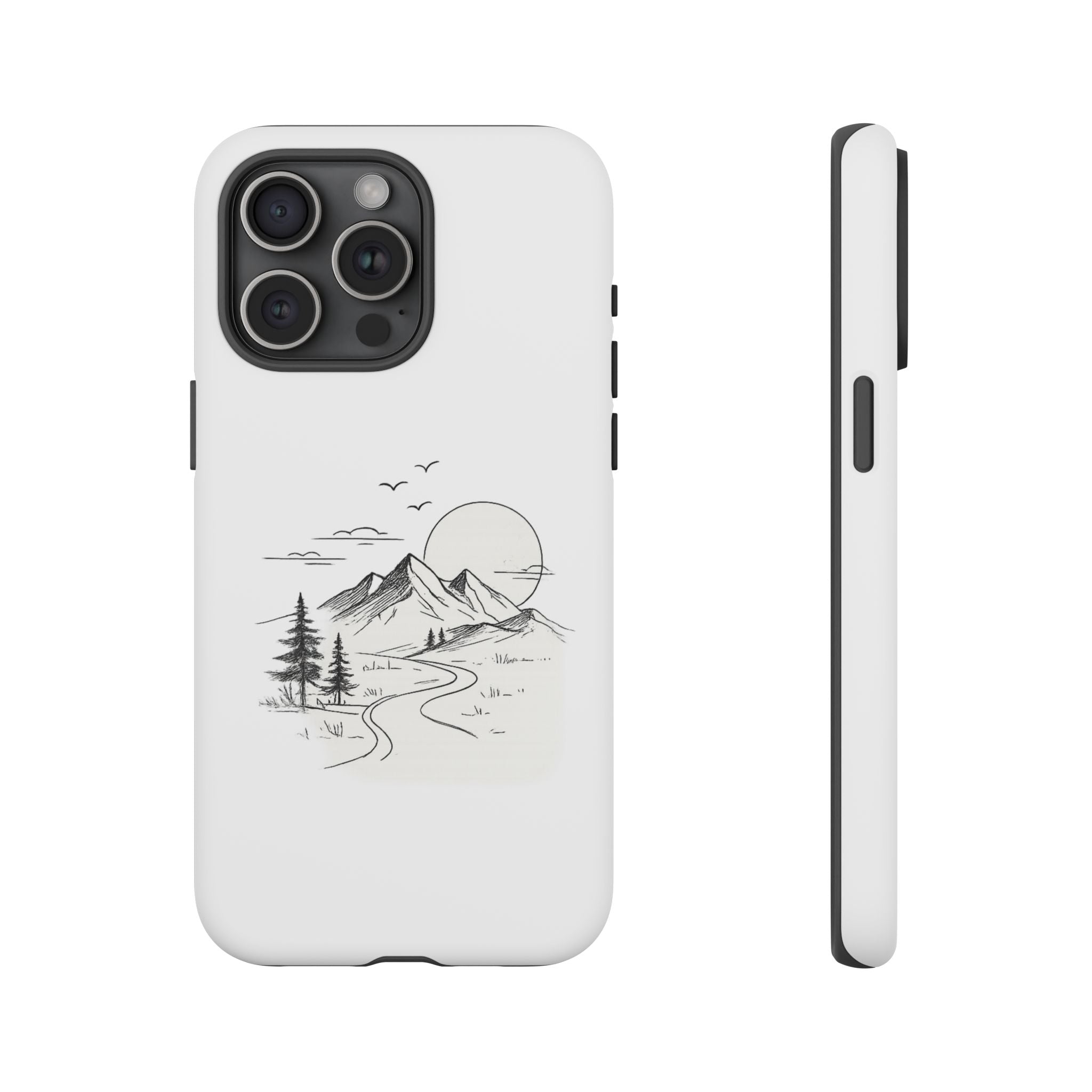 Mountain Landscape Phone Case — Minimal Sketch Scenic Tough Case