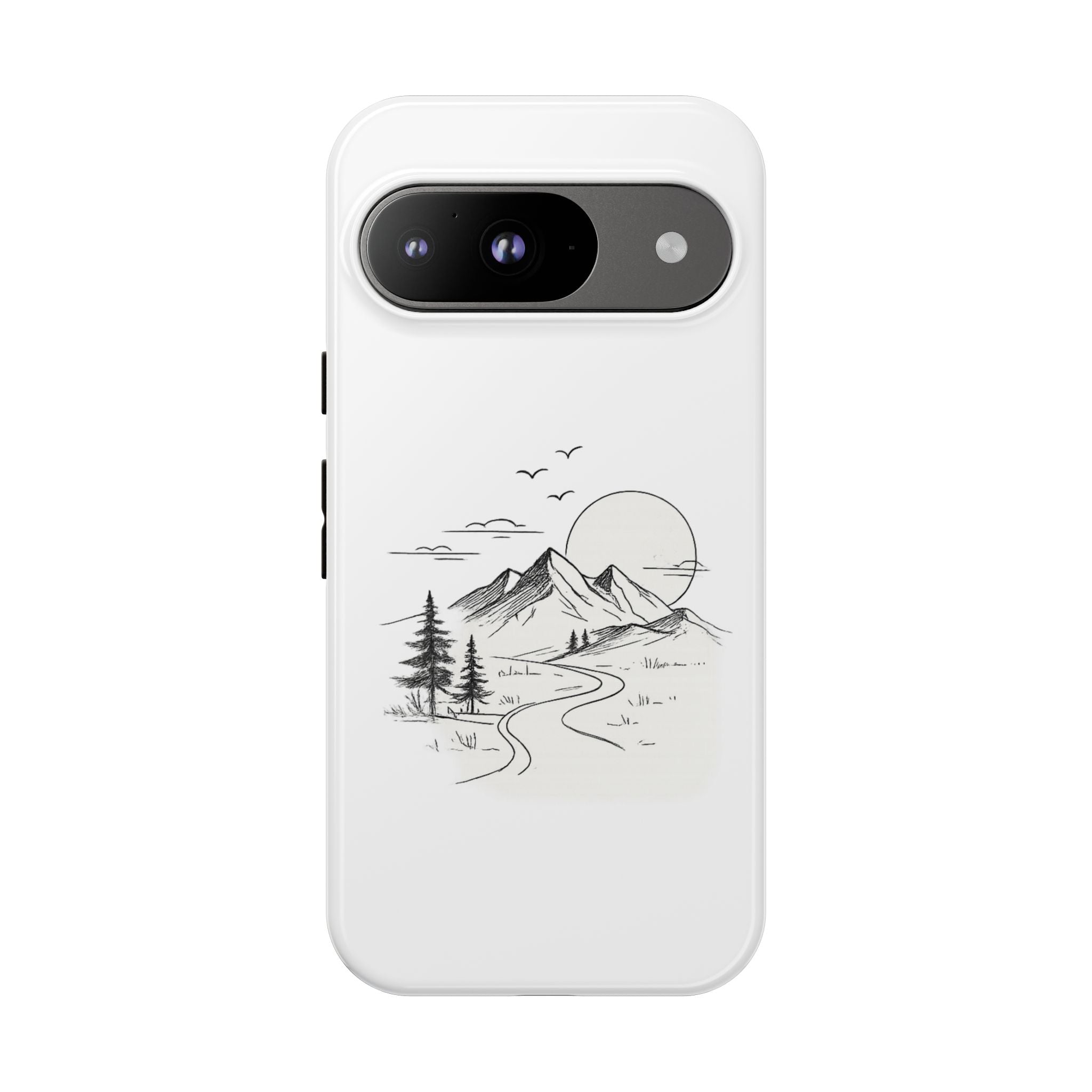 Mountain Landscape Phone Case — Minimal Sketch Scenic Tough Case