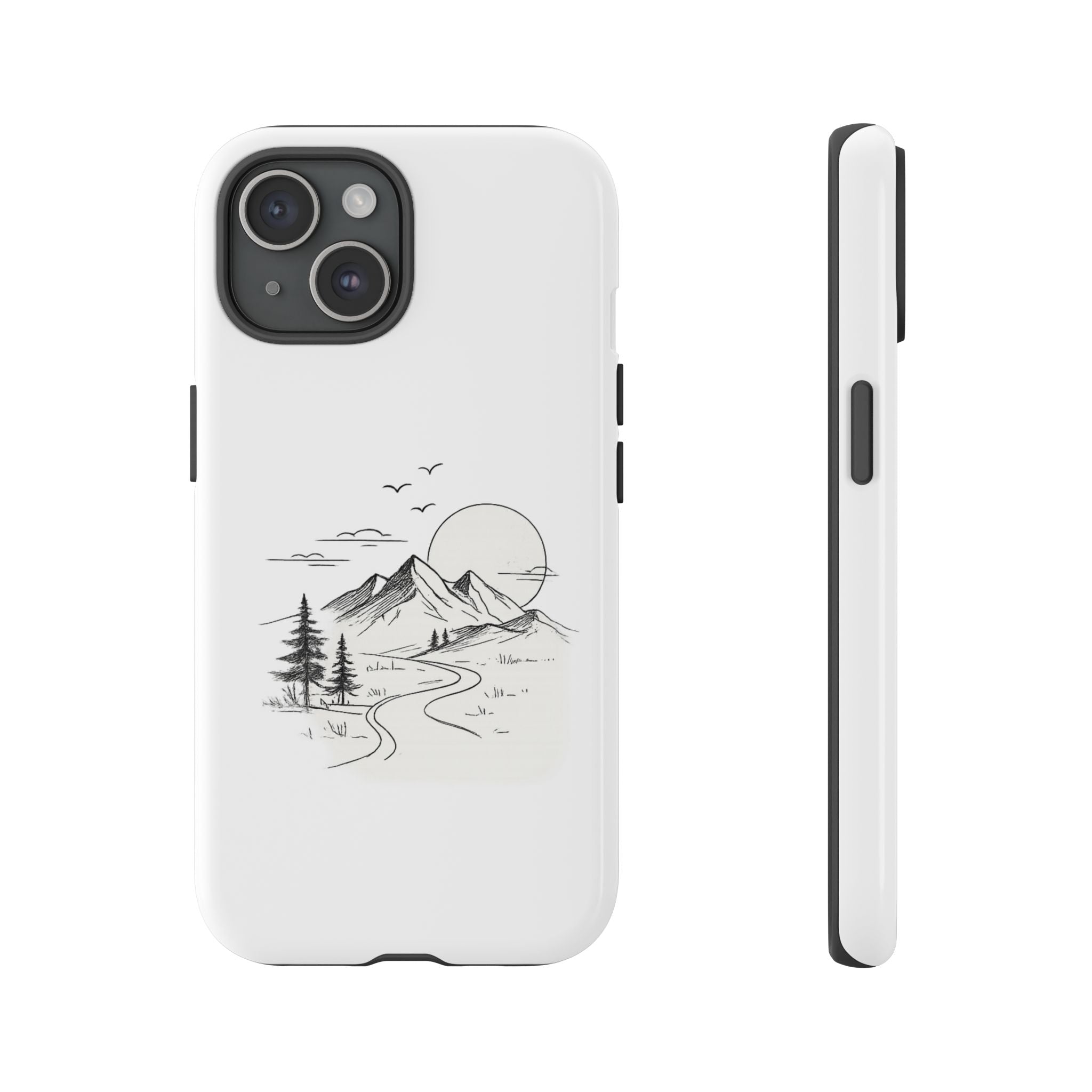 Mountain Landscape Phone Case — Minimal Sketch Scenic Tough Case