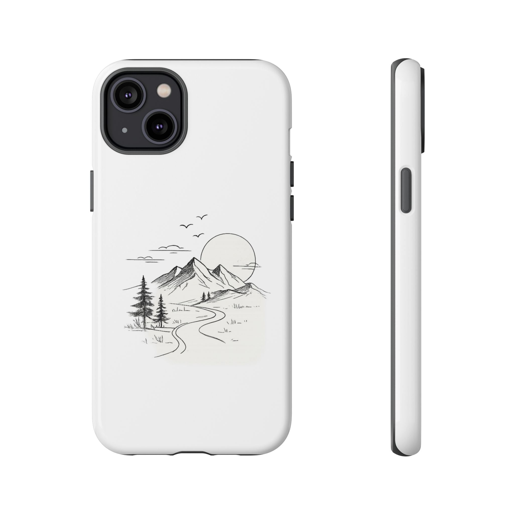 Mountain Landscape Phone Case — Minimal Sketch Scenic Tough Case