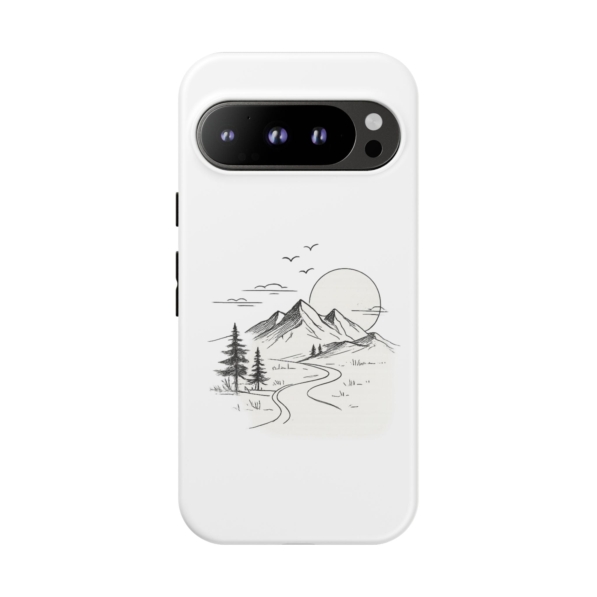 Mountain Landscape Phone Case — Minimal Sketch Scenic Tough Case
