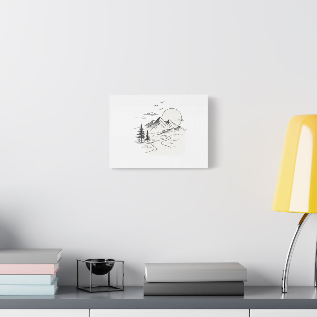 Mountain Lakeside Canvas Print — Minimalist Nature Wall Art